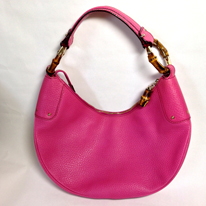 ピンク色ＧＵＣＣＩの丸型ハンドバッグをショルダーバッグにリメイク